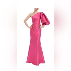 BADGLEY MISCHKA One Shoulder Balloon Sleeve Gown